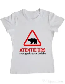 Tricou ADLER dama Atentie urs Alb