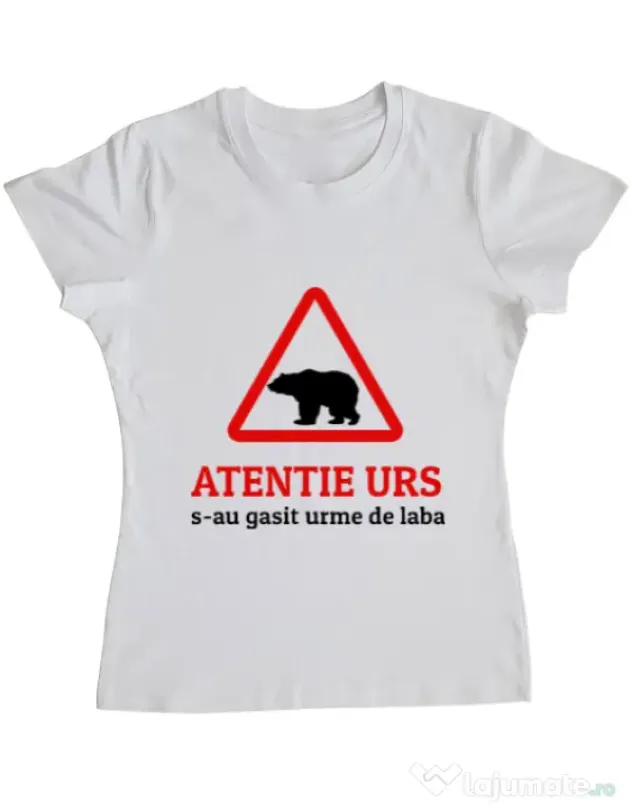 Tricou ADLER dama Atentie urs Alb