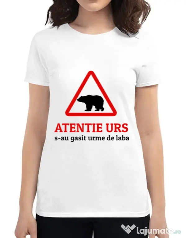 Tricou ADLER dama Atentie urs Alb