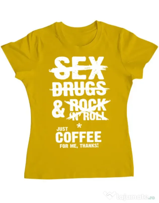 Tricou ADLER dama Just coffee for me Galben