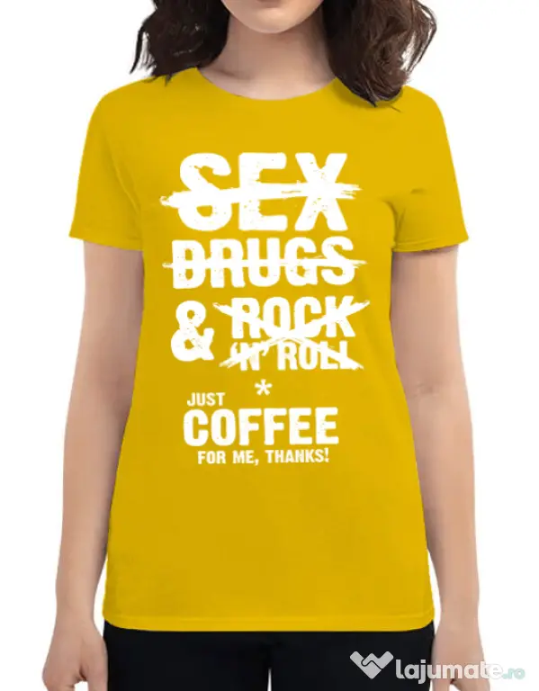Tricou ADLER dama Just coffee for me Galben