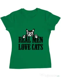 Tricou ADLER dama Real men love cats Verde mediu