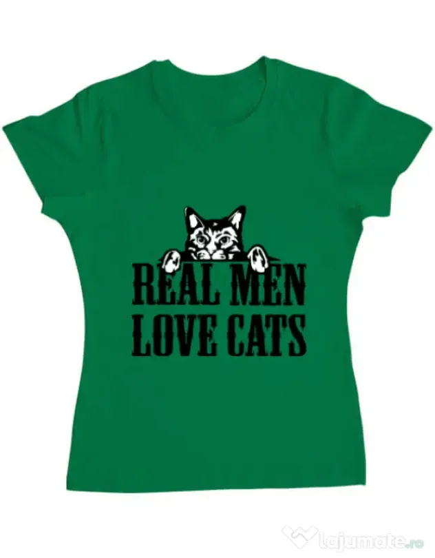 Tricou ADLER dama Real men love cats Verde mediu