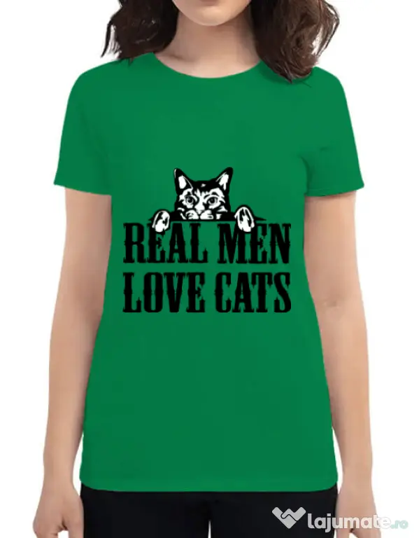 Tricou ADLER dama Real men love cats Verde mediu