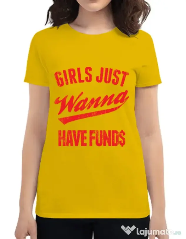 Tricou ADLER dama Girls wanna have funds Galben