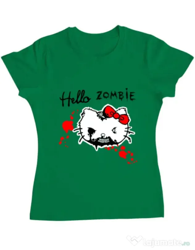 Tricou ADLER dama Hello zombie Verde mediu