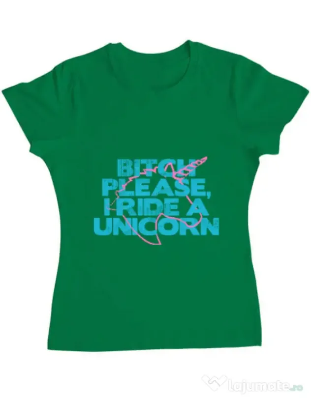 Tricou ADLER dama I ride a unicorn Verde mediu