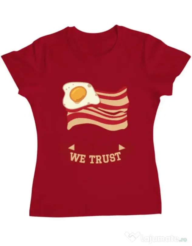 Tricou ADLER dama In bacon we trust Rosu