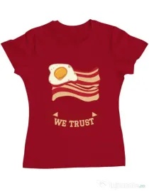 Tricou ADLER dama In bacon we trust Rosu