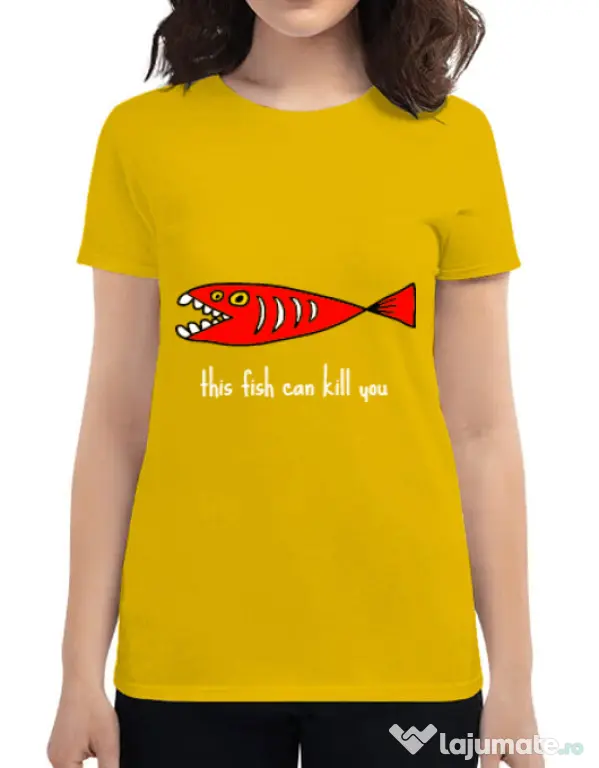 Tricou ADLER dama This fish can kill you Galben
