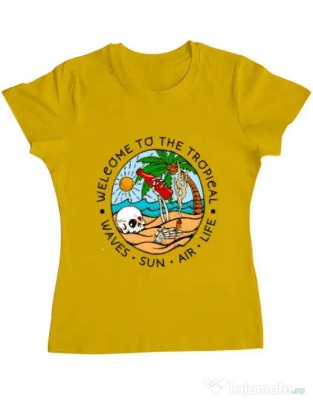 Tricou ADLER dama Welcome to the tropical Galben