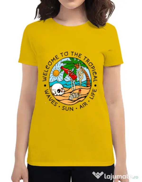 Tricou ADLER dama Welcome to the tropical Galben