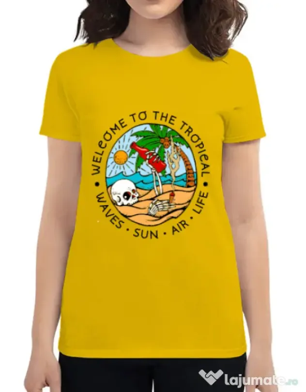 Tricou ADLER dama Welcome to the tropical Galben
