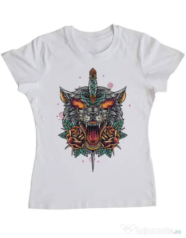 Tricou ADLER dama Stabbed wolf Alb