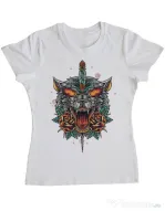 Tricou ADLER dama Stabbed wolf Alb