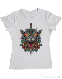 Tricou ADLER dama Stabbed wolf Alb