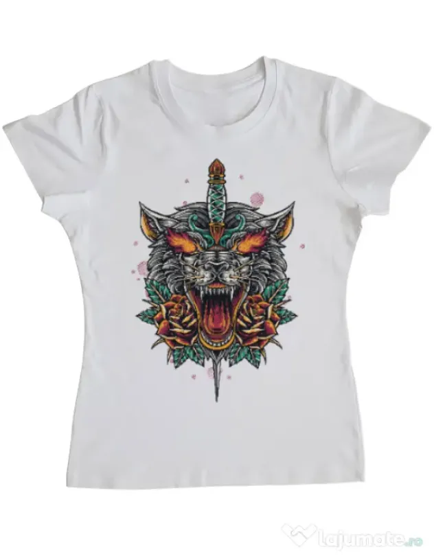 Tricou ADLER dama Stabbed wolf Alb