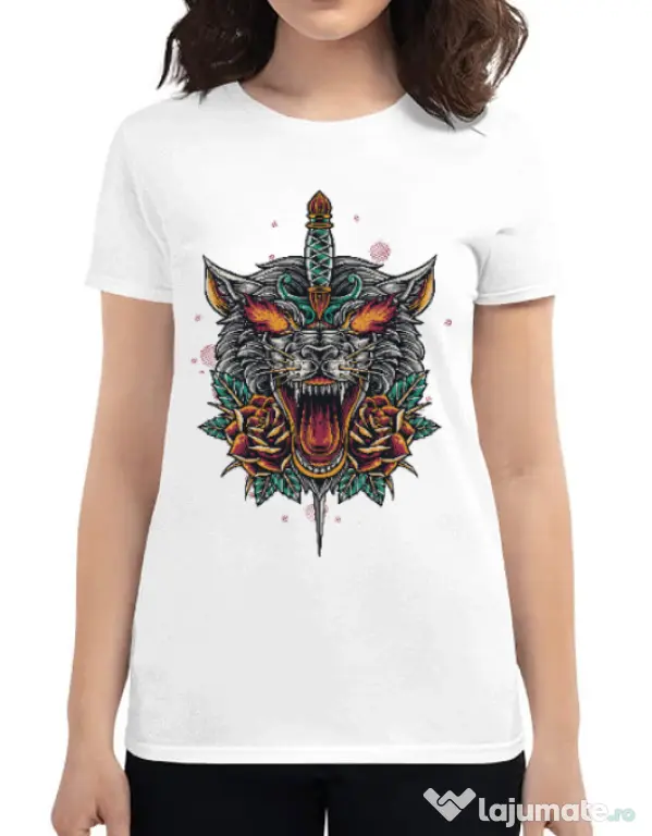 Tricou ADLER dama Stabbed wolf Alb