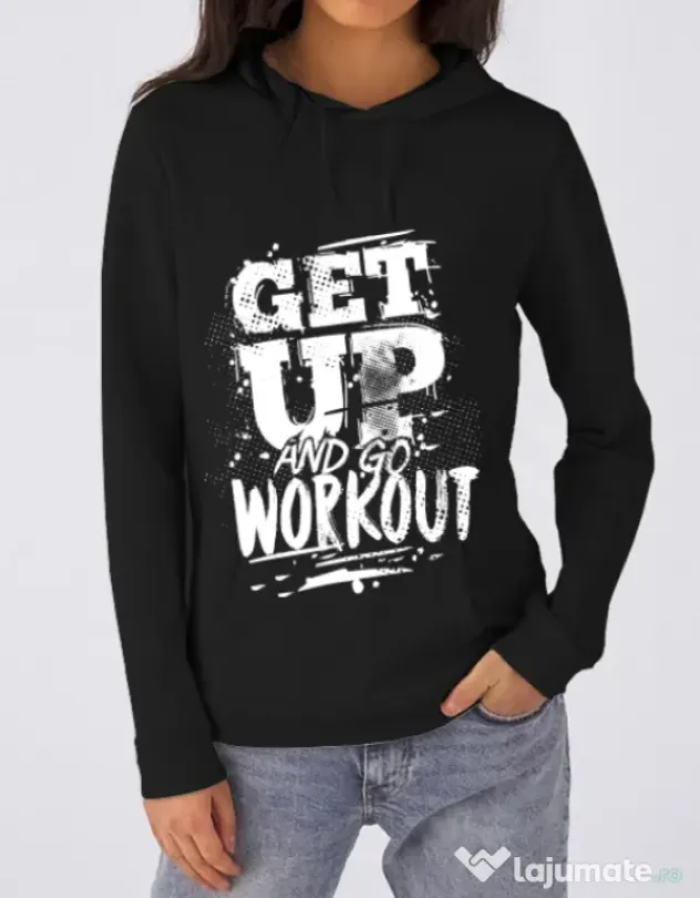 Hoodie dama cu gluga Get up and go workout Negru