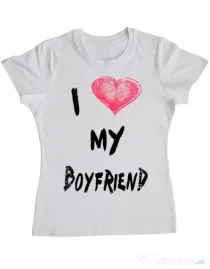 Tricou ADLER dama I love my boyfriend Alb