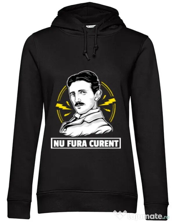 Hoodie dama cu gluga Nu fura curent Negru