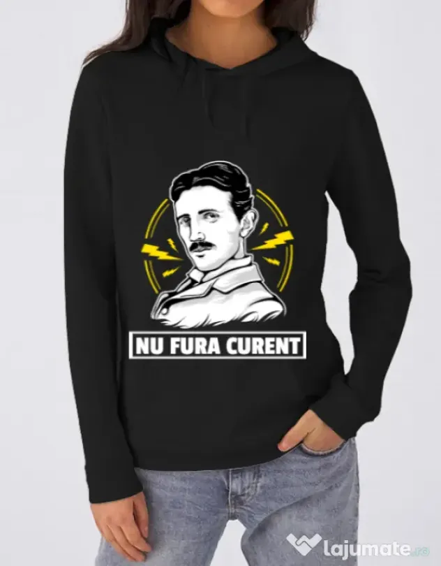 Hoodie dama cu gluga Nu fura curent Negru