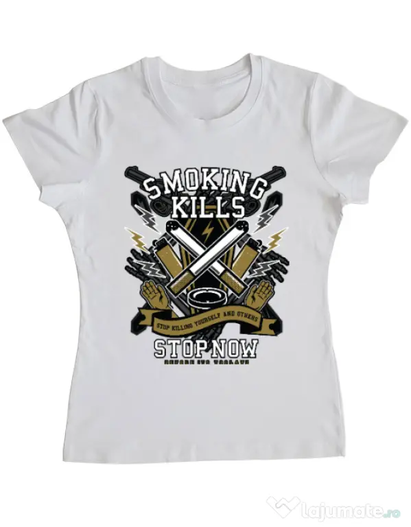 Tricou ADLER dama Smoking Kills Alb