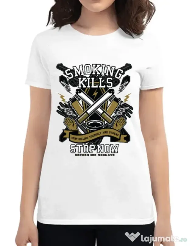 Tricou ADLER dama Smoking Kills Alb