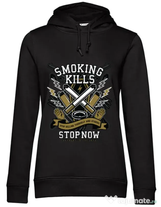 Hoodie dama cu gluga Smoking Kills Negru