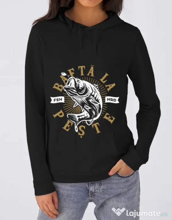 Hoodie dama cu gluga Bafta la peste Negru