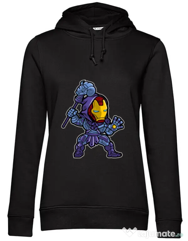 Hoodie dama cu gluga Iron Skeletor Negru