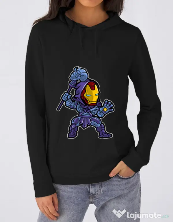 Hoodie dama cu gluga Iron Skeletor Negru