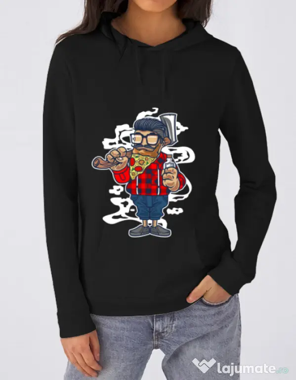 Hoodie dama cu gluga Pizza Beard Negru