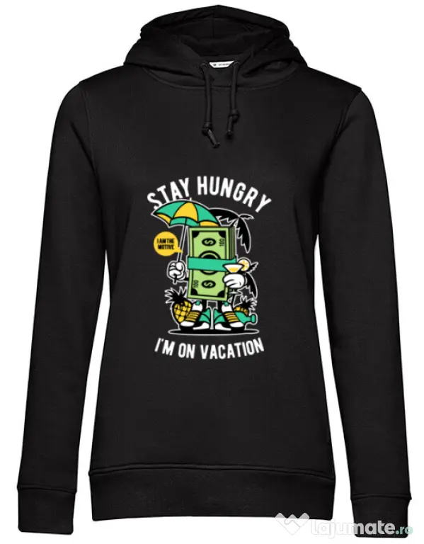 Hoodie dama cu gluga Stay Hungry Negru