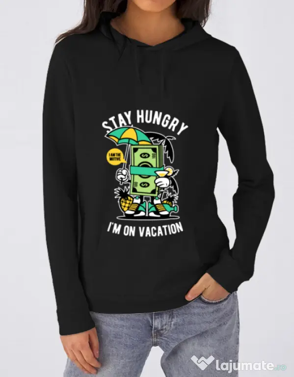 Hoodie dama cu gluga Stay Hungry Negru