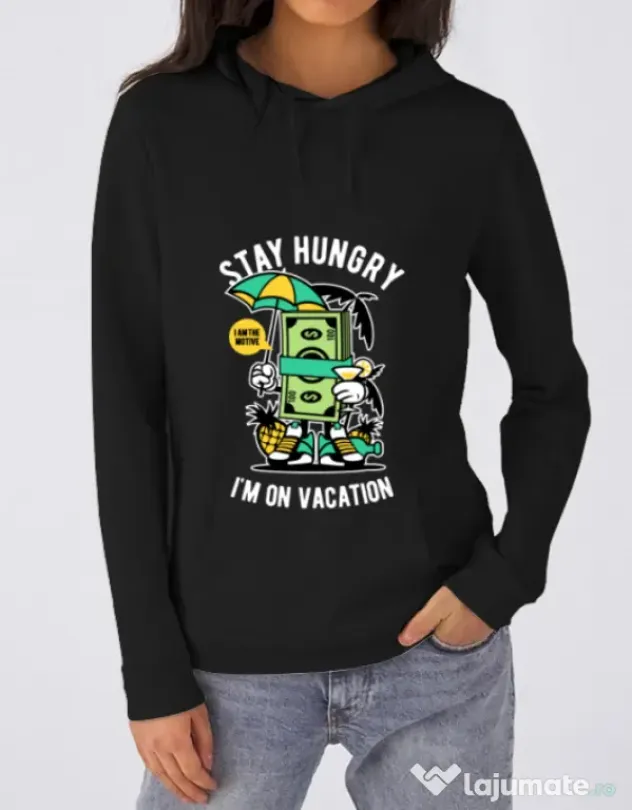 Hoodie dama cu gluga Stay Hungry Negru