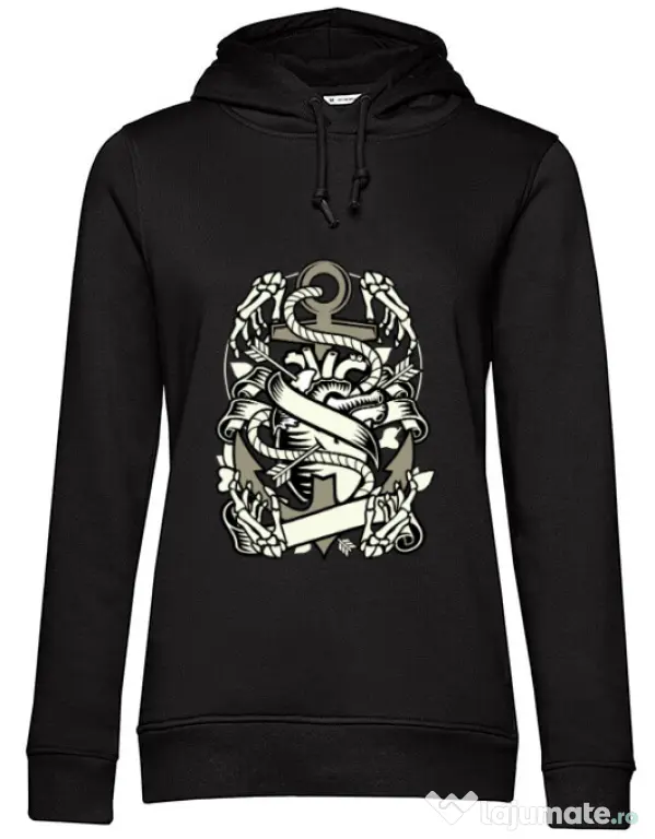 Hoodie dama cu gluga Heart and Anchor Negru