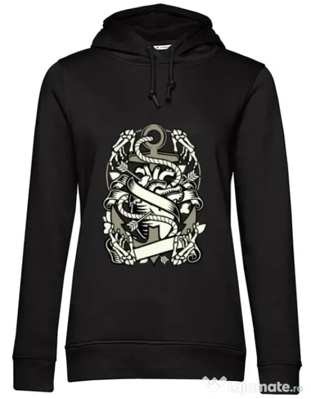 Hoodie dama cu gluga Heart and Anchor Negru
