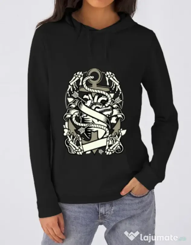 Hoodie dama cu gluga Heart and Anchor Negru