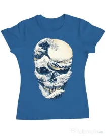 Tricou ADLER dama The Great Wave off Skull Albastru azuriu