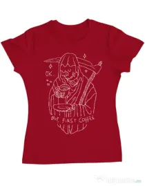 Tricou ADLER dama OK But First Coffee Rosu