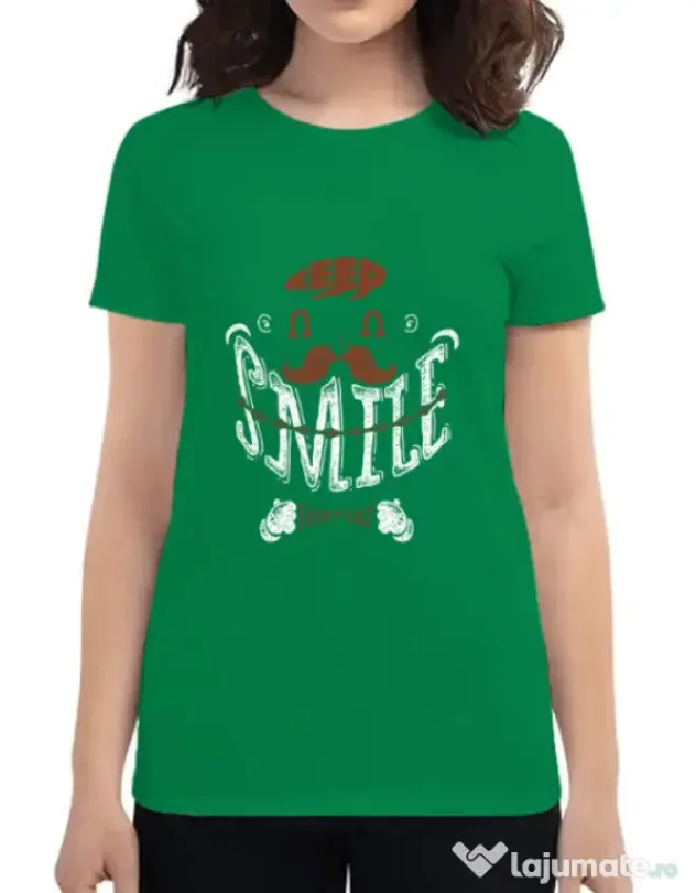 Tricou ADLER dama Keep smile everyday Verde mediu