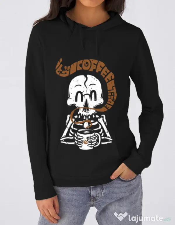 Hoodie dama cu gluga Its Coffee Time Negru