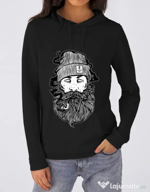 Hoodie dama cu gluga Sailor Man Negru