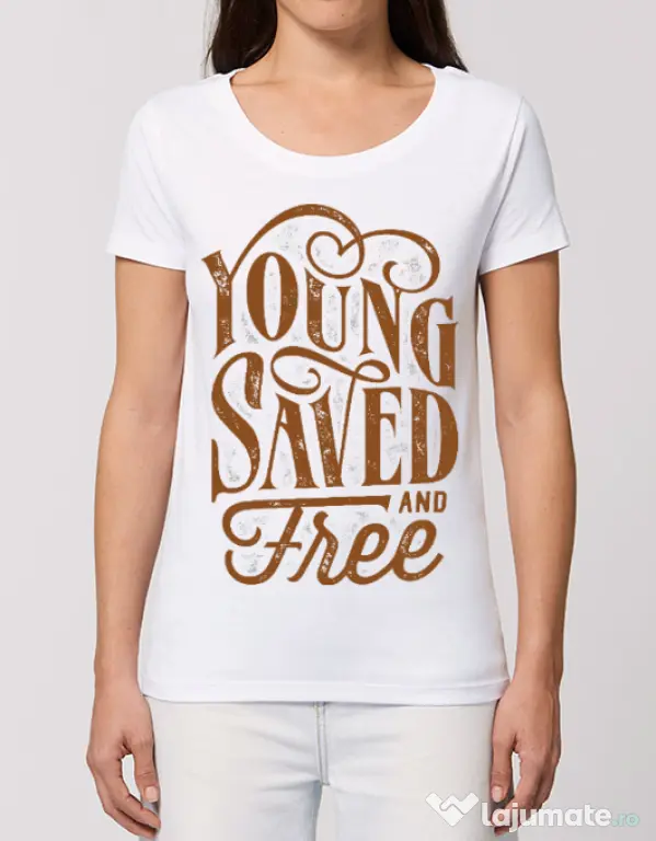 Tricou STANLEY STELLA dama Young Saved And Free Alb