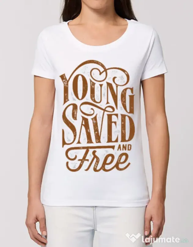 Tricou STANLEY STELLA dama Young Saved And Free Alb