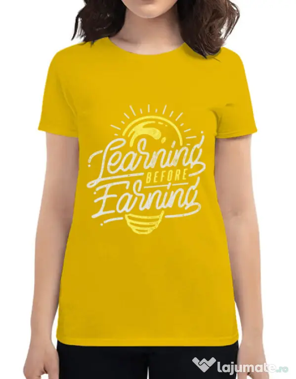Tricou ADLER dama Learning Before Earning Galben
