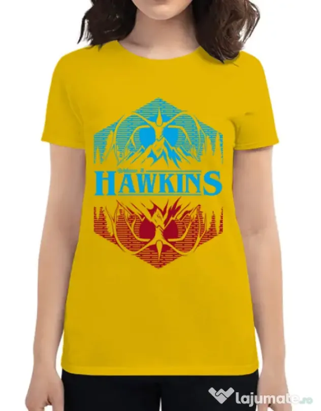 Tricou ADLER dama Welcome to Hawkins Galben