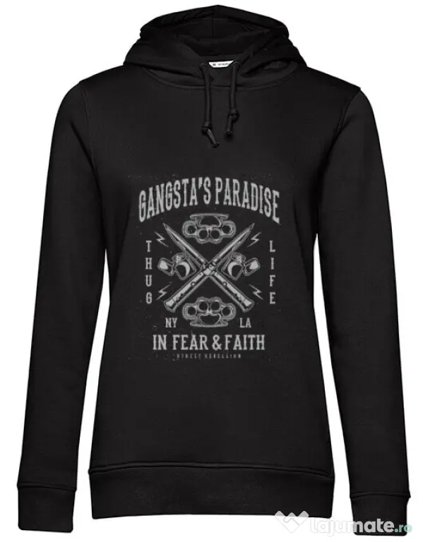 Hoodie dama cu gluga Gangstas Paradise Negru