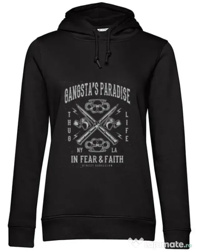 Hoodie dama cu gluga Gangstas Paradise Negru